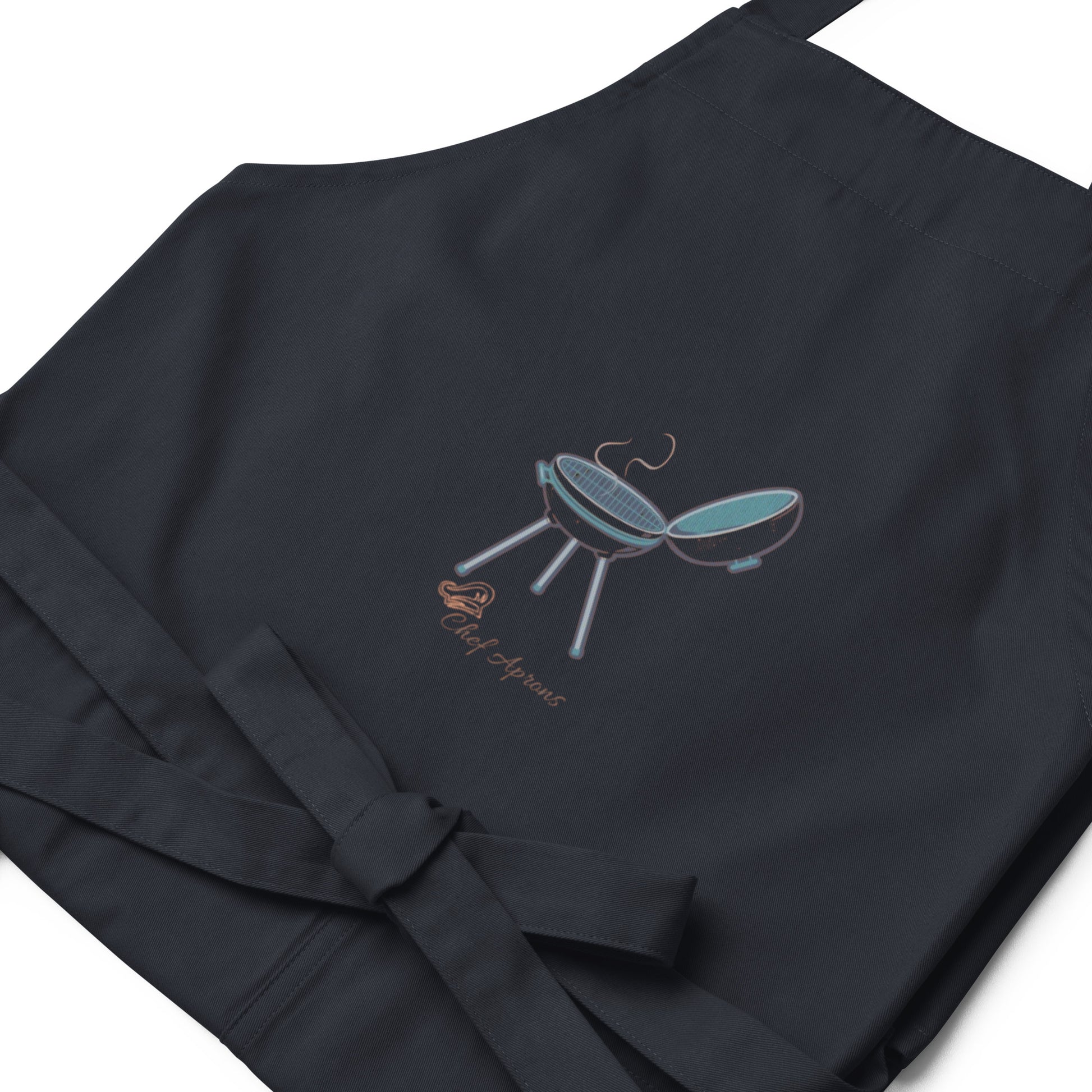 Close-Up view of Navy Blue Adjustable Grill Design Grilling Apron