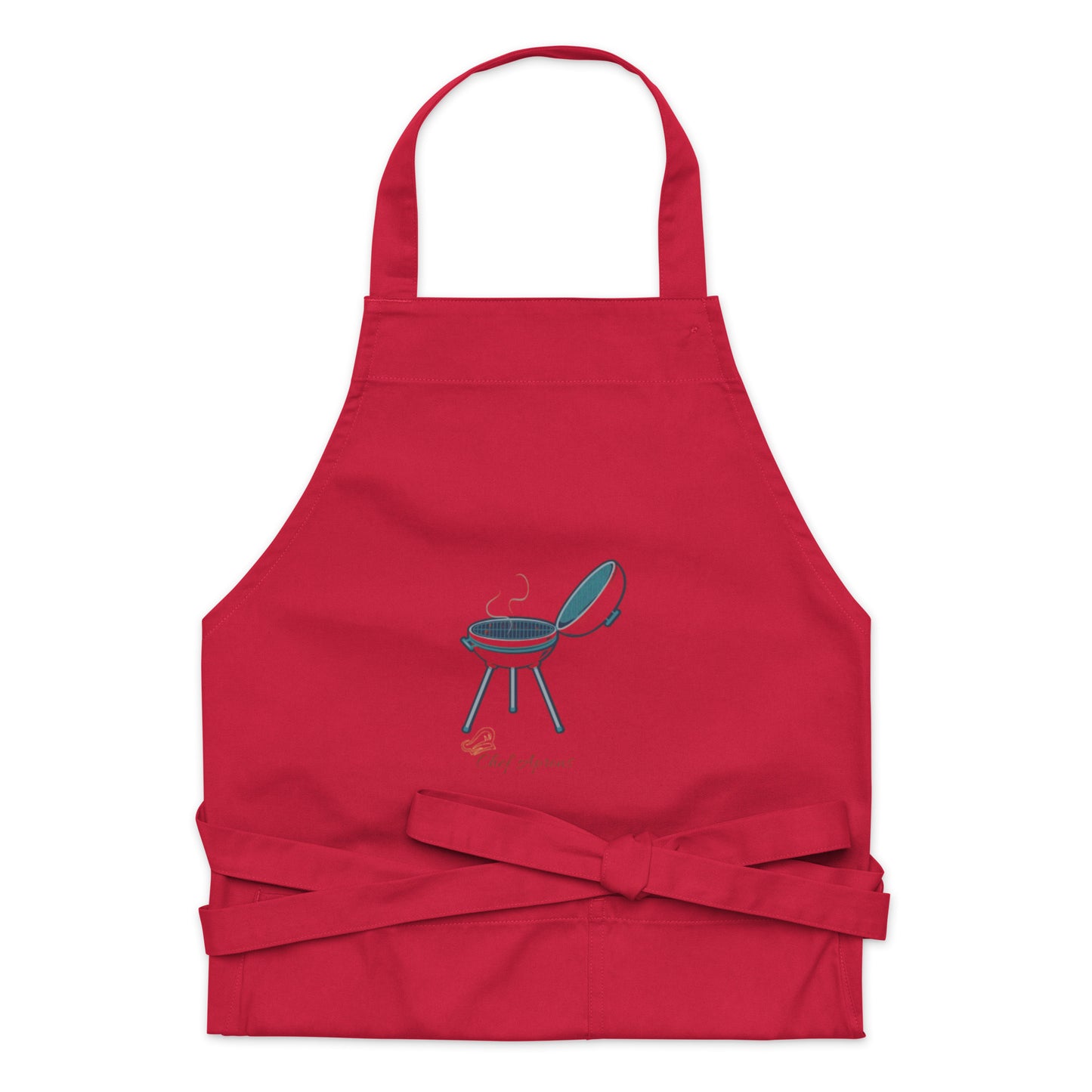 Front view of Red Adjustable Grill Design Grilling Apron