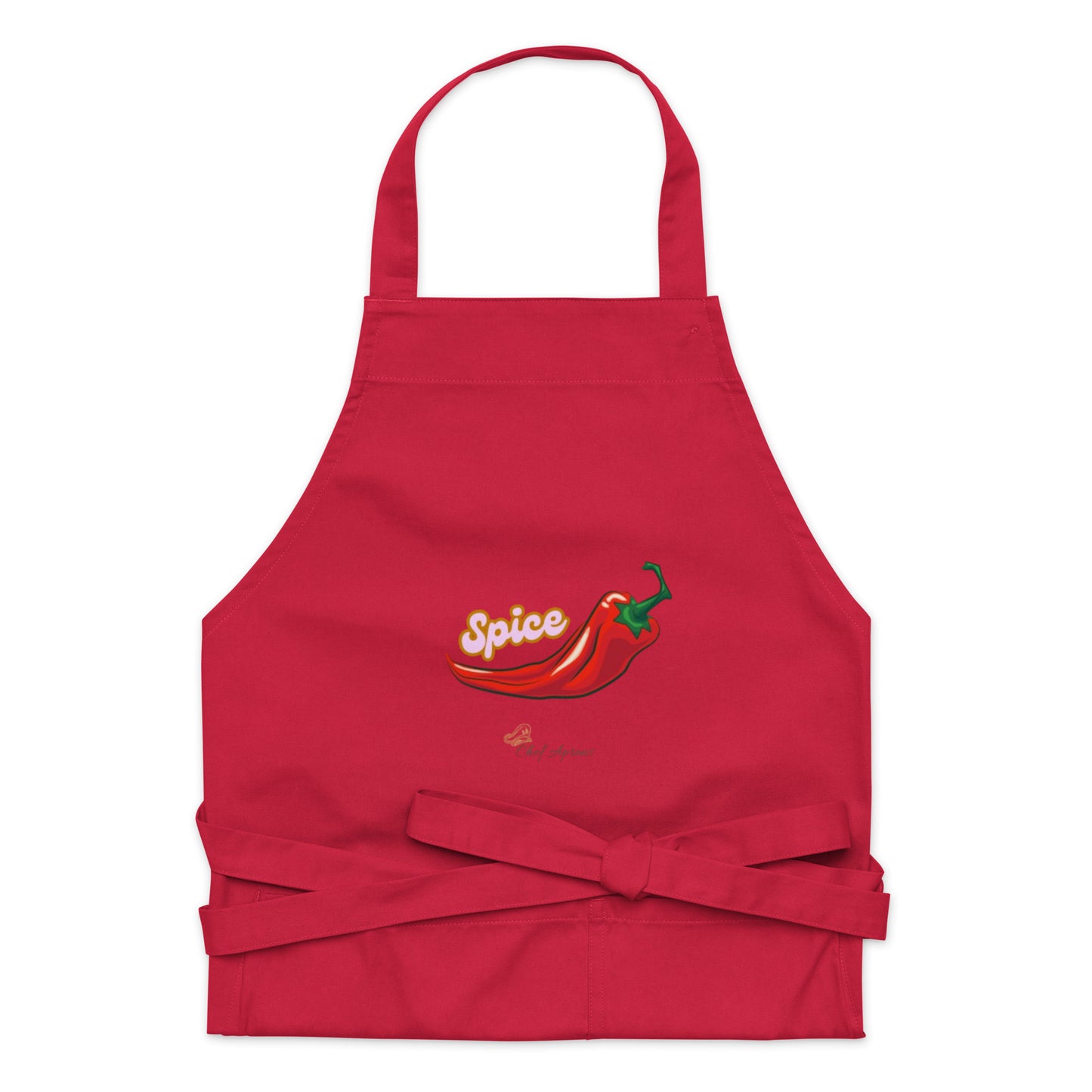 Front view of Red Spice Design Cotton Chef Apron for with Red Pepper