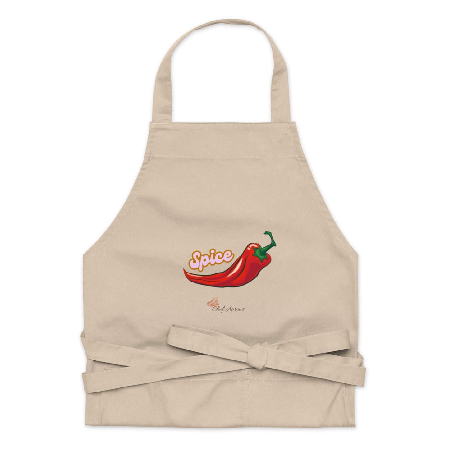 Front view of Rope Spice Design Cotton Chef Apron for with Red Pepper