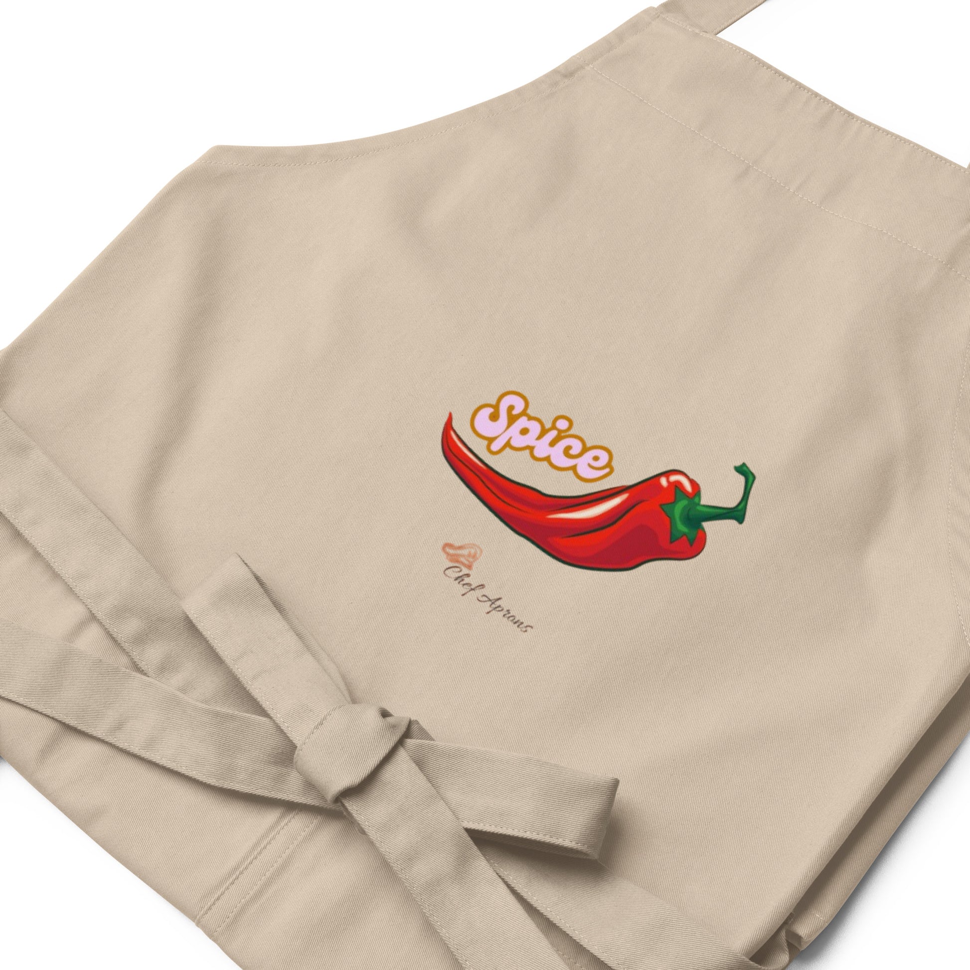 Close-Up view of Rope Spice Design Cotton Chef Apron for with Red Pepper
